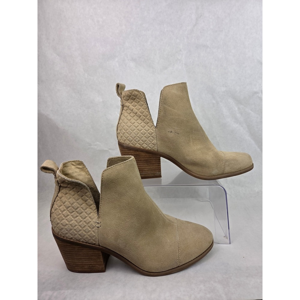 TOMS Esme Womens 10 Suede Ankle Boots Tan Chunky Heel Boho Casual Neutral Casual